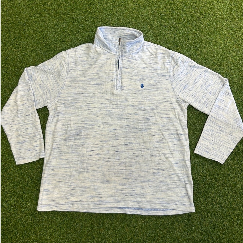IZOD Advantage Stretch Mens Large Blue White Space Dye Quarter Zip Pullover